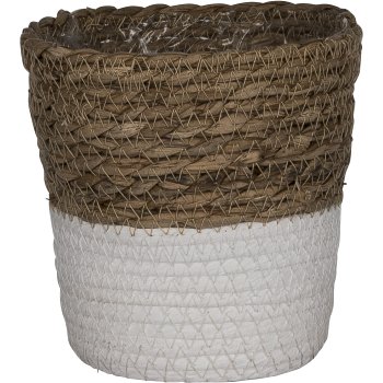 Seagrass planter SIENA, conical, with coloured heel, 15x15x15cm, white