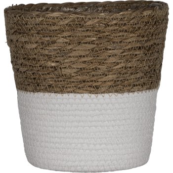 Seagrass planter SIENA, conical, with coloured heel, 20x20x20cm, white