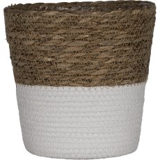 Seagrass planter SIENA, conical, with coloured heel, 20x20x20cm, white