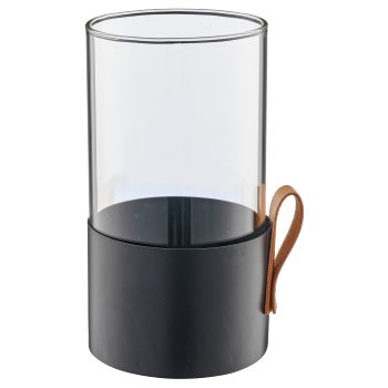 Metal lantern glass with leather handle, 8.5x8.5x6cm, black, Lepuro