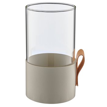 Metal lantern glass with leather handle, 8.5x8.5x6cm, mud, Lepuro