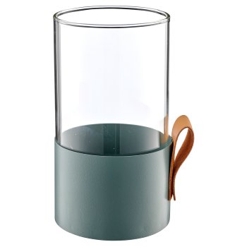 Metallwindlicht Glas mit Lederhenkel, 8,5x8,5x6cm, jade, Lepuro