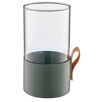 Metal lantern glass with leather handle, 8.5x8.5x6cm, opal green, Lepuro