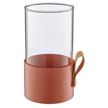 Metallwindlicht Glas mit Lederhenkel, 8,5x8,5x6cm, amber, Lepuro