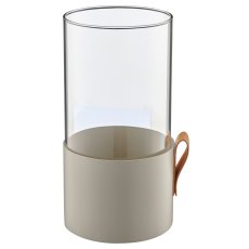 Metallwindlicht Glas mit Lederhenkel, 10,5x10,5x8cm, schlamm, Lepuro