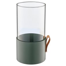 Metallwindlicht Glas mit Lederhenkel, 10,5x10,5x8cm, opalgrün, Lepuro