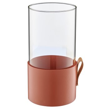 Metallwindlicht Glas mit Lederhenkel, 10,5x10,5x8cm, amber, Lepuro