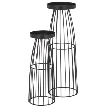 Metallgestell Kerzenhalter, 2erSet, 10x10x30/12x12x40cm, schwarz, Lepuro
