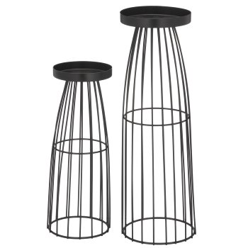 Metallgestell Kerzenhalter, 2erSet, 10x10x30/12x12x40cm, schwarz, Lepuro