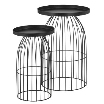 Metallgestell Beistelltisch, 2erSet, 30x30x50/40x40x60cm, schwarz, Lepuro