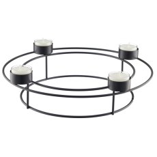 Metal ring with 4 candle holders, 30x30x8cm, black, Lepuro