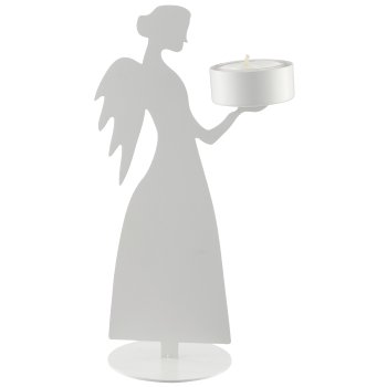 Metal angel, standing, tealight holder, 11x7x20cm, white, Lepuro