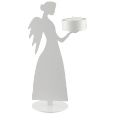 Metal angel, standing, tealight holder, 11x7x20cm, white, Lepuro