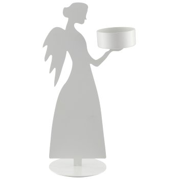 Metal angel, standing, tealight holder, 11x7x20cm, white, Lepuro