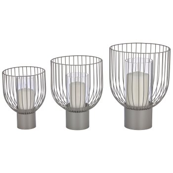 Metal vessel lantern with struts & glass insert, set of 3,