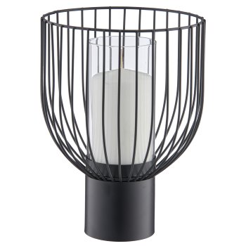 Metal vessel lantern with struts & glass insert, 18x18x25cm, black, Lepuro