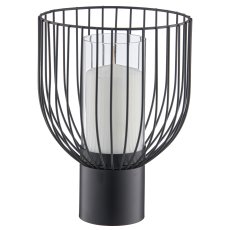 Metal vessel lantern with struts & glass insert, 18x18x25cm, black, Lepuro