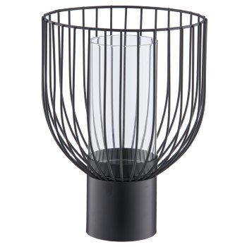Metal vessel lantern with struts & glass insert, 18x18x25cm, black, Lepuro
