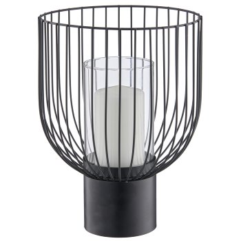 Metal vessel lantern with struts & glass insert, 22x22x30cm, black, Lepuro