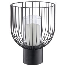 Metal vessel lantern with struts & glass insert, 22x22x30cm, black, Lepuro