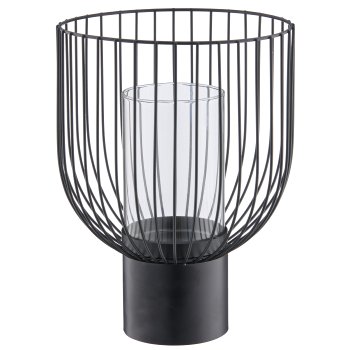 Metal vessel lantern with struts & glass insert, 22x22x30cm, black, Lepuro