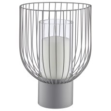 Metallgefäß Windlicht mit Streben & Glaseinsatz, 25x25x35cm,  grau, Lepuro