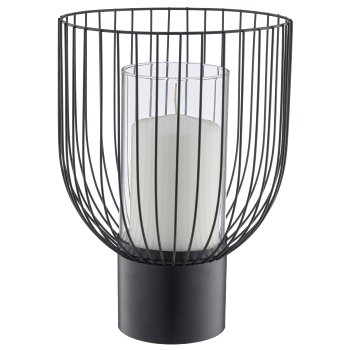 Metal vessel lantern with struts & glass insert, 25x25x35cm, black, Lepuro