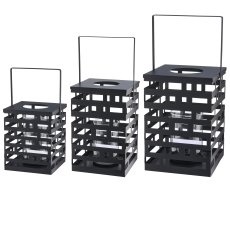 Metalllaterne mit Glas, 3erSet, 15x15x20/23x23x30/30x30x40cm,