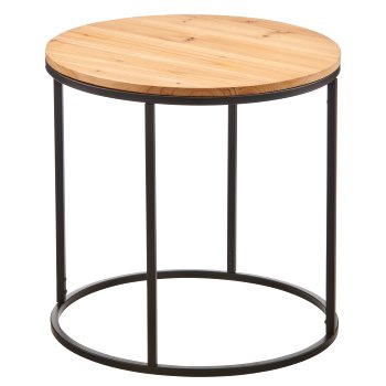 Wooden side table, recycled, with metal frame, 45x45x45cm, natural