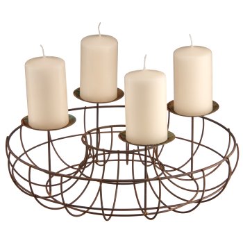 Metal wreath with 4 candle holders for filling, 35x35x8cm, rust