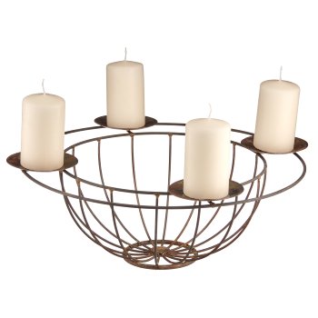 Metal bowl with 4 candle holders for filling, 40x40x16cm, rust