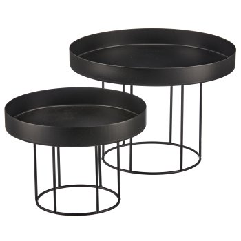 Metal tray on base, set of 2, 18x18x13/23x23x16cm, black
