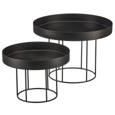 Metal tray on base, set of 2, 18x18x13/23x23x16cm, black