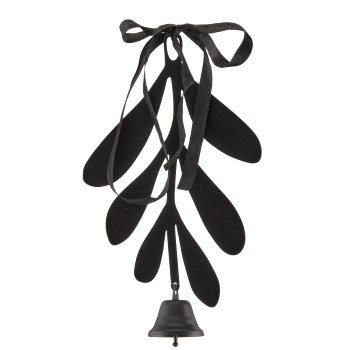Metal hanger mistletoe with bells, 12x22cm, black