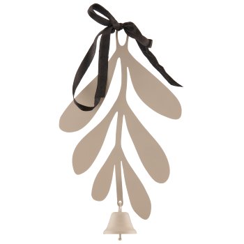 Metal hanger mistletoe with bells, 14x25cm, mud