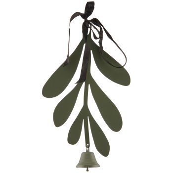 Metal hanger mistletoe with bells, 14x25cm, opal green