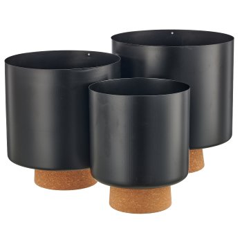 Metall Übertopf auf Korkfuß, 3er Set, 14x14x17/18x18x19/20x20x22cm,