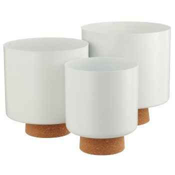 Metal planter on cork base, set of 3, 14x14x17/18x18x19/20x20x22cm,
