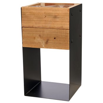 Metallgestell mit Holz Pflanzgefäß, 3er Set, 18x18x34/22x22x54/28x28x75cm,