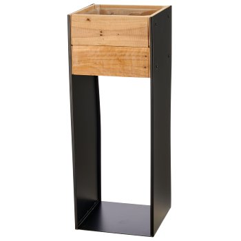 Metallgestell mit Holz Pflanzgefäß, 3er Set, 18x18x34/22x22x54/28x28x75cm,