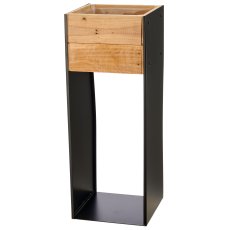 Metallgestell mit Holz Pflanzgefäß, 3er Set, 18x18x34/22x22x54/28x28x75cm,