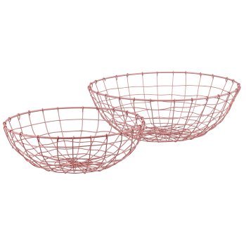 Metalldraht Schale, rund, 2er Set, 33x33x11/40x40x13cm, rosa