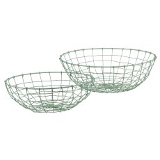 Metalldraht Schale, rund, 2er Set, 33x33x11/40x40x13cm, grün