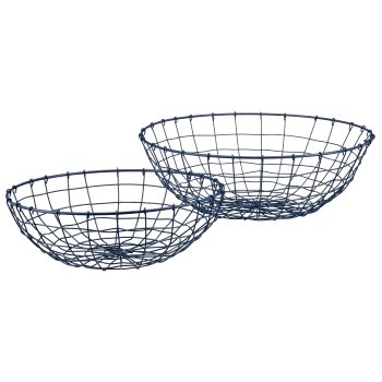 Metalldraht Schale, rund, 2er Set, 33x33x11/40x40x13cm, blau