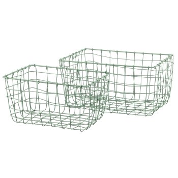 Metall Drahtkorb, rechteckig, 2er Set, 30x20x16/36x25x18cm, grün