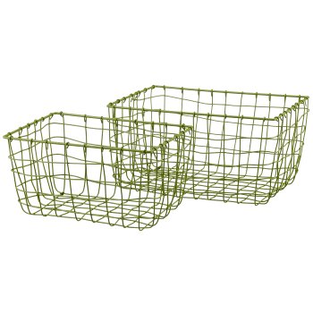 Metall Drahtkorb, rechteckig, 2er Set, 30x20x16/36x25x18cm, khaki