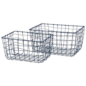Metall Drahtkorb, rechteckig, 2er Set, 30x20x16/36x25x18cm, blau