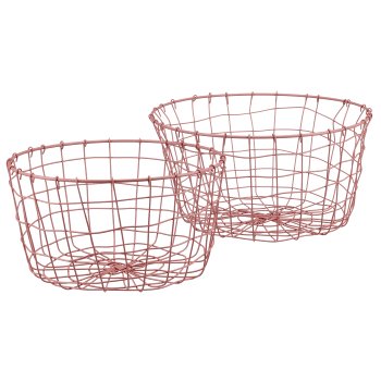 Metall Drahtkorb, rund, 2er Set, 30x30x16/35x35x18cm, rosa