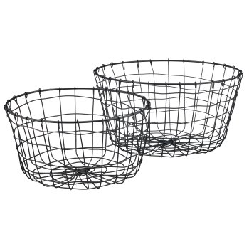 Metall Drahtkorb, rund, 2er Set, 30x30x16/35x35x18cm, schwarz