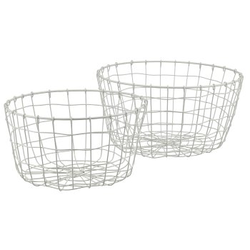 Metall Drahtkorb, rund, 2er Set, 30x30x16/35x35x18cm, weiß